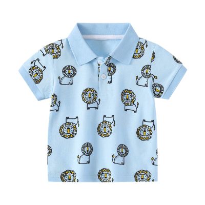 RTGDRK Kids T-Shirts Kids Boys Polo Shirts for Toddler Short Sleeve Dinosaur Print T Shirt Blouse (Sky Blue, 2-3 Years)