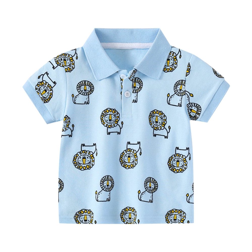 RTGDRK Kids T-Shirts Kids Boys Polo Shirts for Toddler Short Sleeve Dinosaur Print T Shirt Blouse (Sky Blue, 2-3 Years)