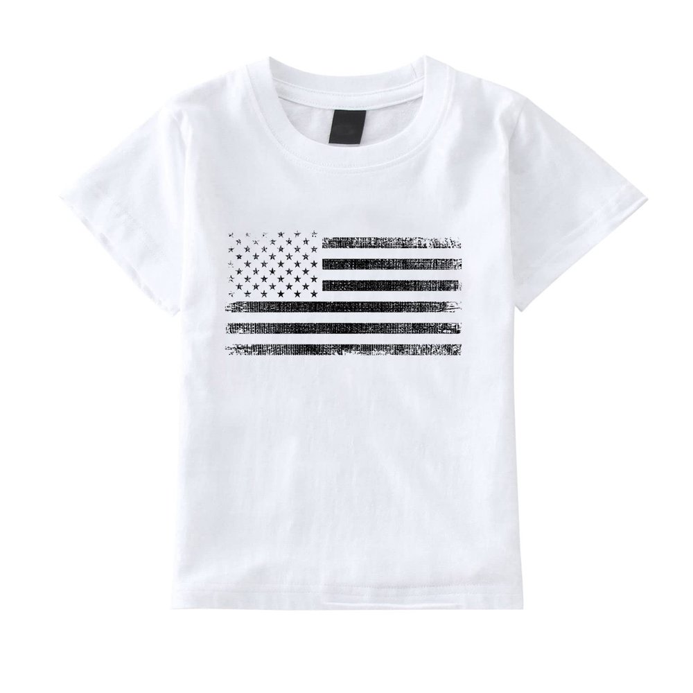 NineFit Basics Tank Tops Girls Baby Boys American Flag Short Sleeve Graphic T shirt Toddler Kids 4th of July Tee Tops (White, 3 Years)