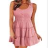 AUNEAL Womens Summer Dresses Sleeveless Button Down Casual Swing Mini Dress L Pink view 2