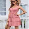 AUNEAL Womens Summer Dresses Sleeveless Button Down Casual Swing Mini Dress L Pink view 3