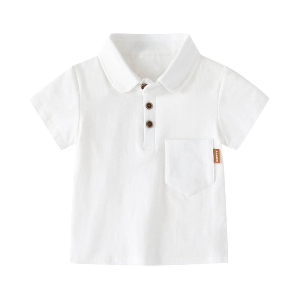 RTGDRK Boys Tees Toddler Baby Boys Fashion Polo Shirts Classic Short Sleeve Lightweight Button (White, 2-3 Years)