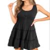 AUNEAL Womens Summer Dresses Sleeveless Button Down Casual Swing Mini Dress M Black view 2