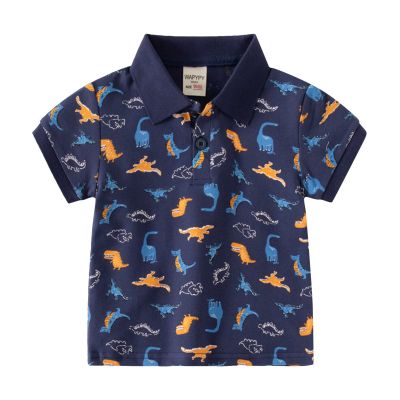 Boys' Tops Toddler Baby Boys Short Sleeve Polo T-Shirt Cute Cartoon Dinosaur Print Tops Button Baby Boy Clothes Shacket (US, Age, 4 Years, 5 Years, Navy)