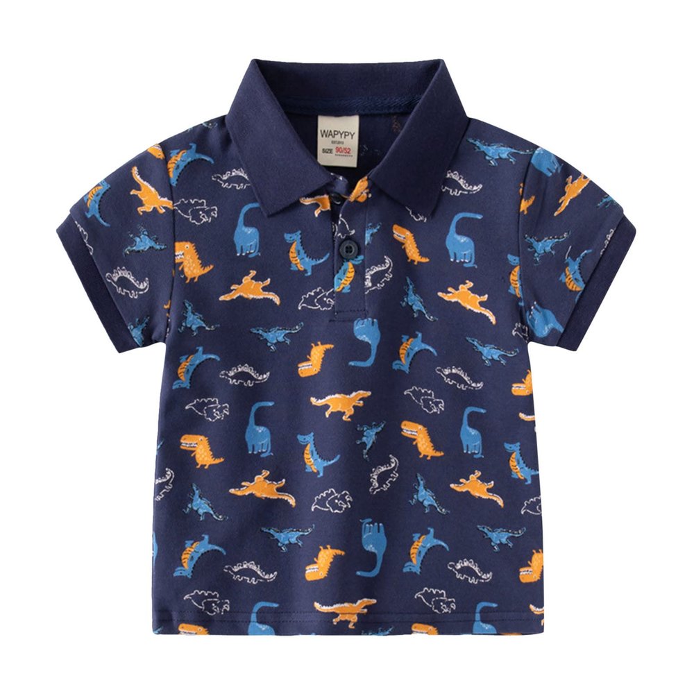 Boys' Tops Toddler Baby Boys Short Sleeve Polo T-Shirt Cute Cartoon Dinosaur Print Tops Button Baby Boy Clothes Shacket (US, Age, 4 Years, 5 Years, Navy)