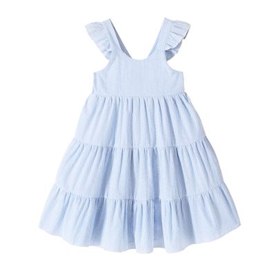 YOUNGER TREE Toddler Baby Girl Dress Summer Outfits Stripe Flutter Sleeve Smocked Dress Kids Causal Boho Dresses Clothes (12-18 Months, Toddler Blue Stripe Dress)