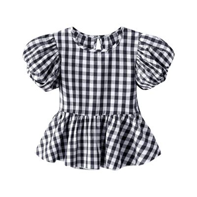 Betadog Girls Peplum Tops Short Sleeve T Shirts Kids Casual Crew Neck Tunic Tops Layered Hem (Black, 18-24 Months)