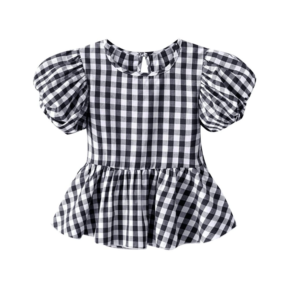 Betadog Girls Peplum Tops Short Sleeve T Shirts Kids Casual Crew Neck Tunic Tops Layered Hem (Black, 18-24 Months)