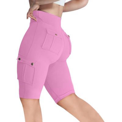 Workout Shorts Women with Pockets High Waisted Tummy Control Cargo Shorts Butt Lift 4-Way Stretch Athletic Short