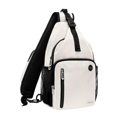MOSISO Sling Backpack Bag, Crossbody Shoulder Bag Travel Hiking Daypack Chest Bag with Front Square Pocket&USB Charging Port, Beige