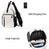 MOSISO Sling Backpack Bag, Crossbody Shoulder Bag Travel Hiking Daypack Chest Bag with Front Square Pocket&USB Charging Port, Beige view 2