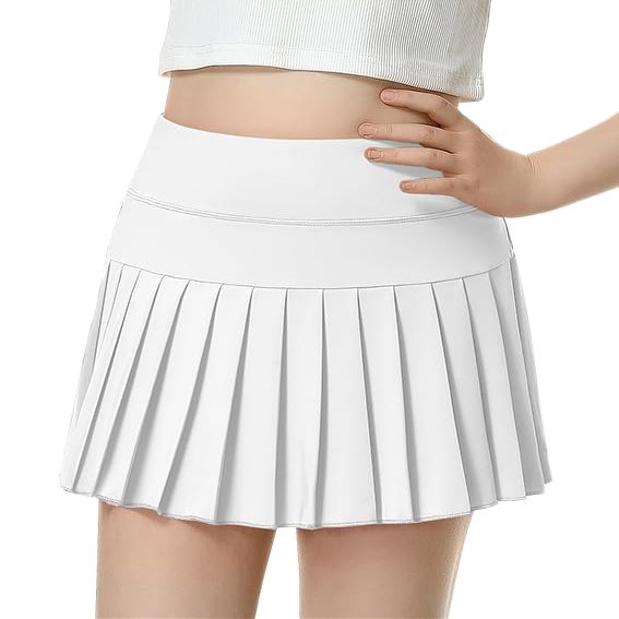 QooNoo Girls Pleated Tennis Skirts with Shorts Athletic Skirt with Side Pocket High Waist Active Skort for Girl Youth Kids Teen (White,Large)