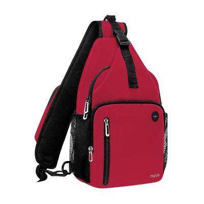 MOSISO Sling Backpack Bag, Crossbody Shoulder Bag Travel Hiking Daypack Chest Bag with Front Square Pocket&USB Charging Port, Red