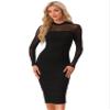 Allegra K Sheer Mesh Dress for Women 2026 Mock Neck Long Sleeve Ruched Elegant Cocktail Valentines Day Bodycon Dresses X-Small Black view 1