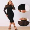 Allegra K Sheer Mesh Dress for Women 2026 Mock Neck Long Sleeve Ruched Elegant Cocktail Valentines Day Bodycon Dresses X-Small Black view 2