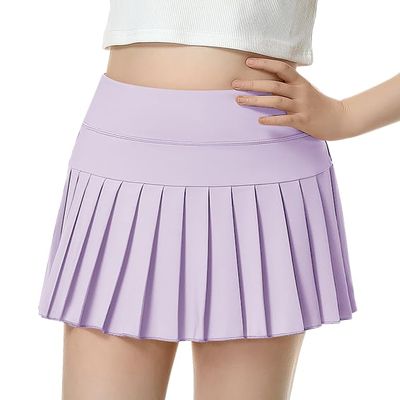 QooNoo Girls Pleated Tennis Skirts with Shorts Athletic Skirt with Side Pocket High Waist Active Skort for Girl Youth Kids Teen (Lavender,X-Small)