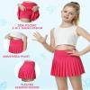 QooNoo Girls Pleated Tennis Skirts with Shorts Athletic Skirt with Side Pocket High Waist Active Skort for Girl Youth Kids Teen (Hot Pink,Large) view 4