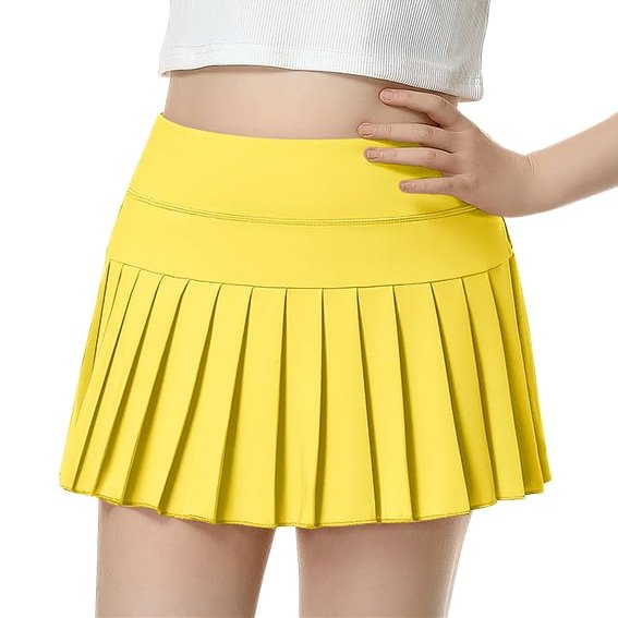 QooNoo Girls Pleated Tennis Skirts with Shorts Athletic Skirt with Side Pocket High Waist Active Skort for Girl Youth Kids Teen (Yellow,Medium)