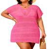 Pinup Fashion Beach Coverups Women Plus Size Pink Short Sleeve Cover Up 14W-22W view 1