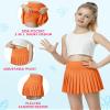 QooNoo Girls Pleated Tennis Skirts with Shorts Athletic Skirt with Side Pocket High Waist Active Skort for Girl Youth Kids Teen (Orange,X-Large) view 4