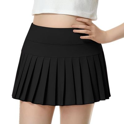 QooNoo Girls Pleated Tennis Skirts with Shorts Athletic Skirt with Side Pocket High Waist Active Skort for Girl Youth Kids Teen (Black,Medium)