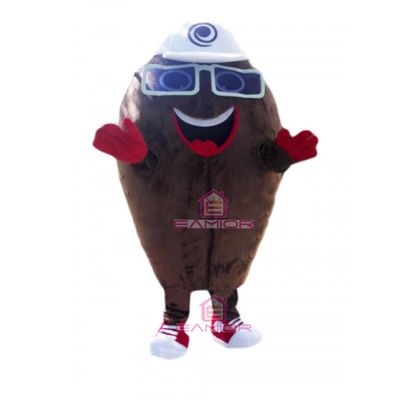 Happy Coffee Bean Mascot Costume Adult Size for Men & Women with Built-in Fan Inside the Head