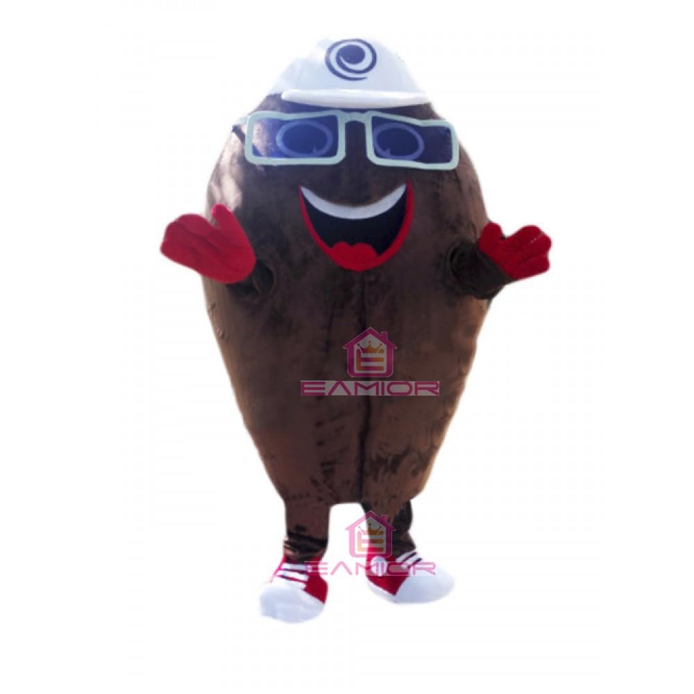 Happy Coffee Bean Mascot Costume Adult Size for Men & Women with Built-in Fan Inside the Head