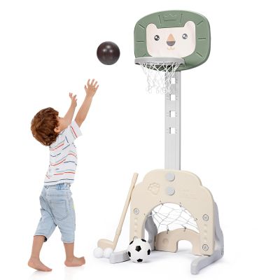 HONEY JOY Toddler Basketball Hoop, Outdoor Indoor Mini Basketball Goal Toy Stand, Adjustable Height, Play Game Preschool Birthday Gift, Kids Basketball Hoop for Boys Girls (Green Lion)