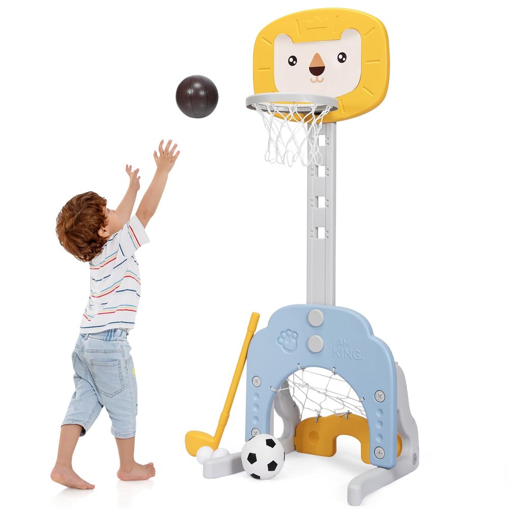 HONEY JOY Toddler Basketball Hoop, Outdoor Indoor Mini Basketball Goal Toy Stand, Adjustable Height, Play Game Preschool Birthday Gift, Kids Basketball Hoop for Boys Girls (Yellow Lion)