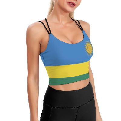 Adugen Origei Yoga Women's Performance Stretchy Rwanda Flag Sports Workout Running Top Vest 2XL