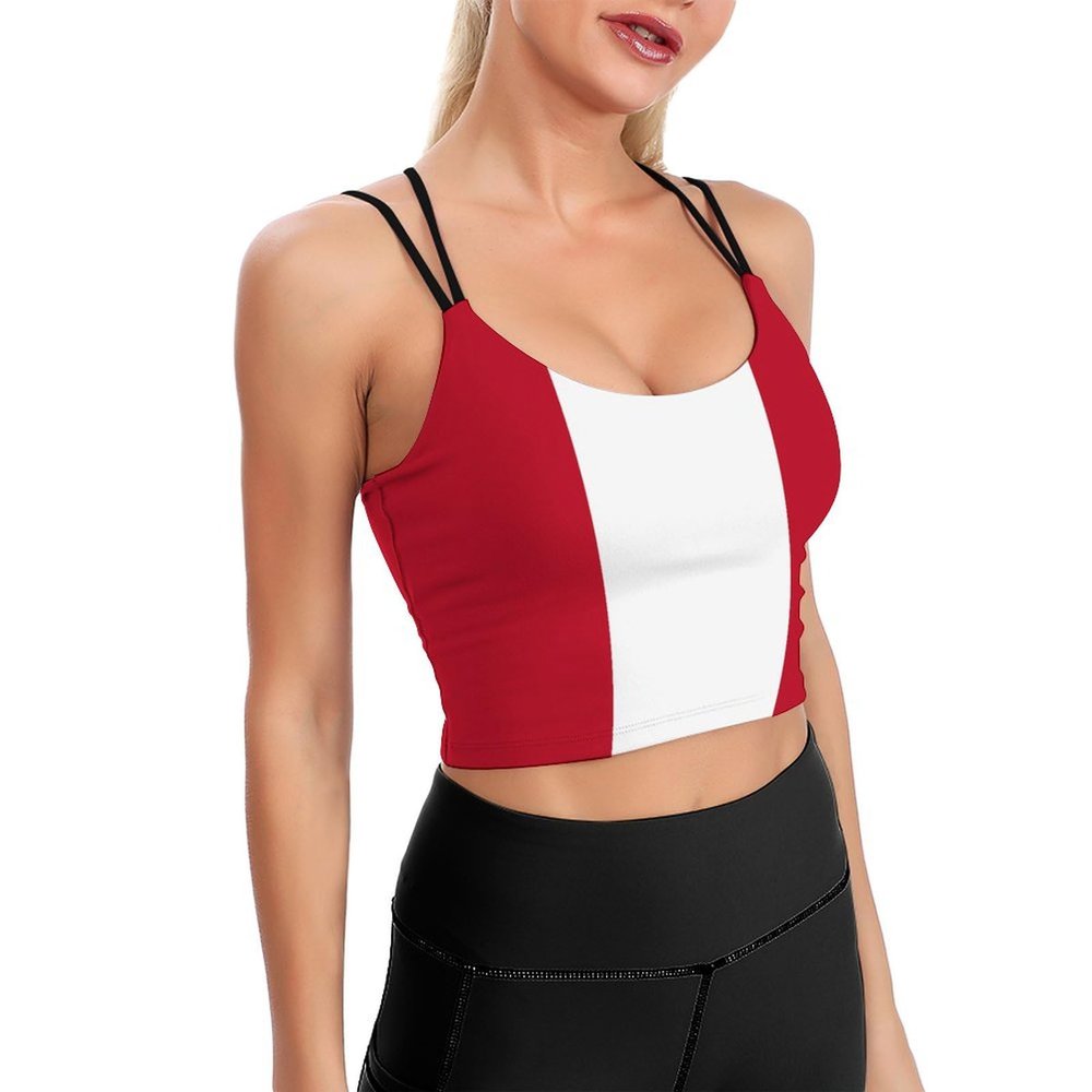 Adugen Origei Yoga Women's Performance Stretchy Peru Flag Sports Workout Running Top Vest L