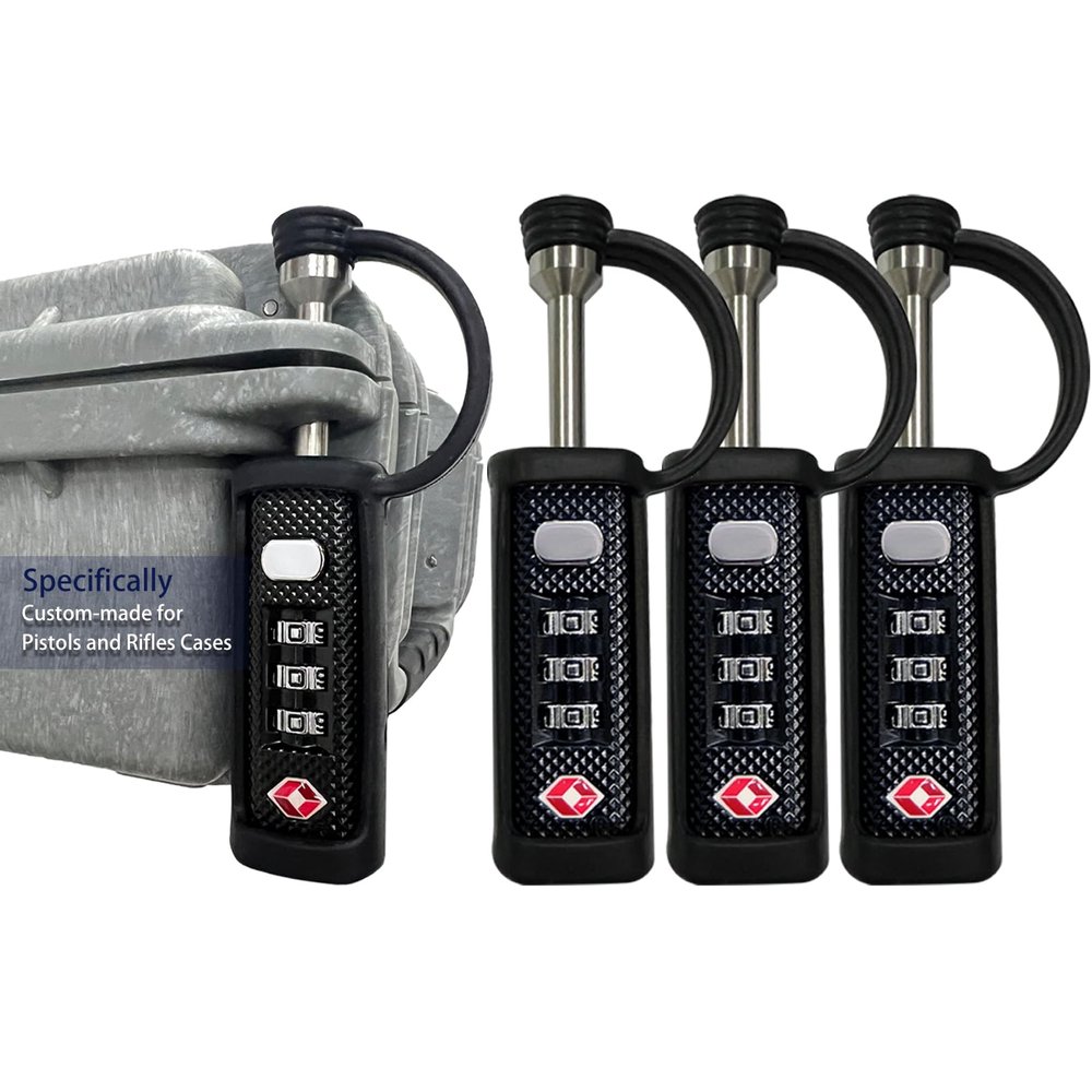 LAFENLIN TSA Padlock 4-Pack for Hard Gun Cases, 3-Dial Combo Lock, Black
