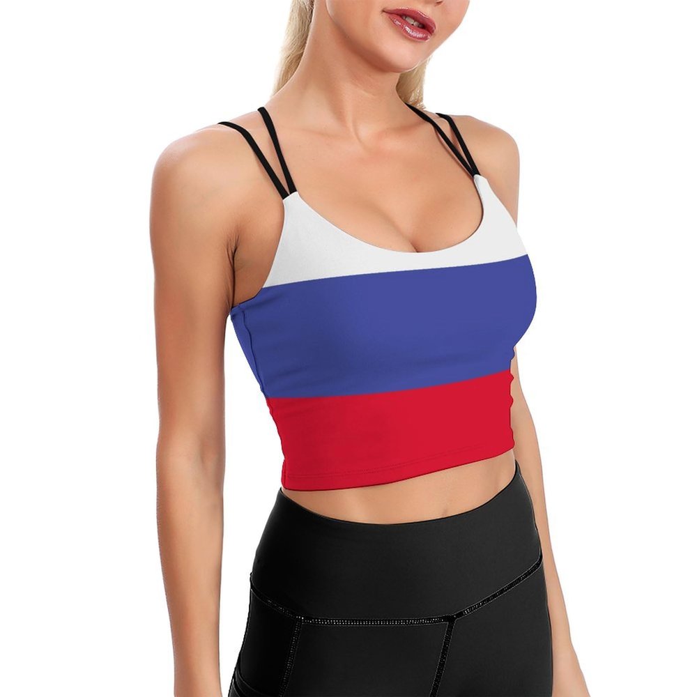 Adugen Origei Women Fitness Workout Running Shirts Russia Flag Yoga Tank Top L