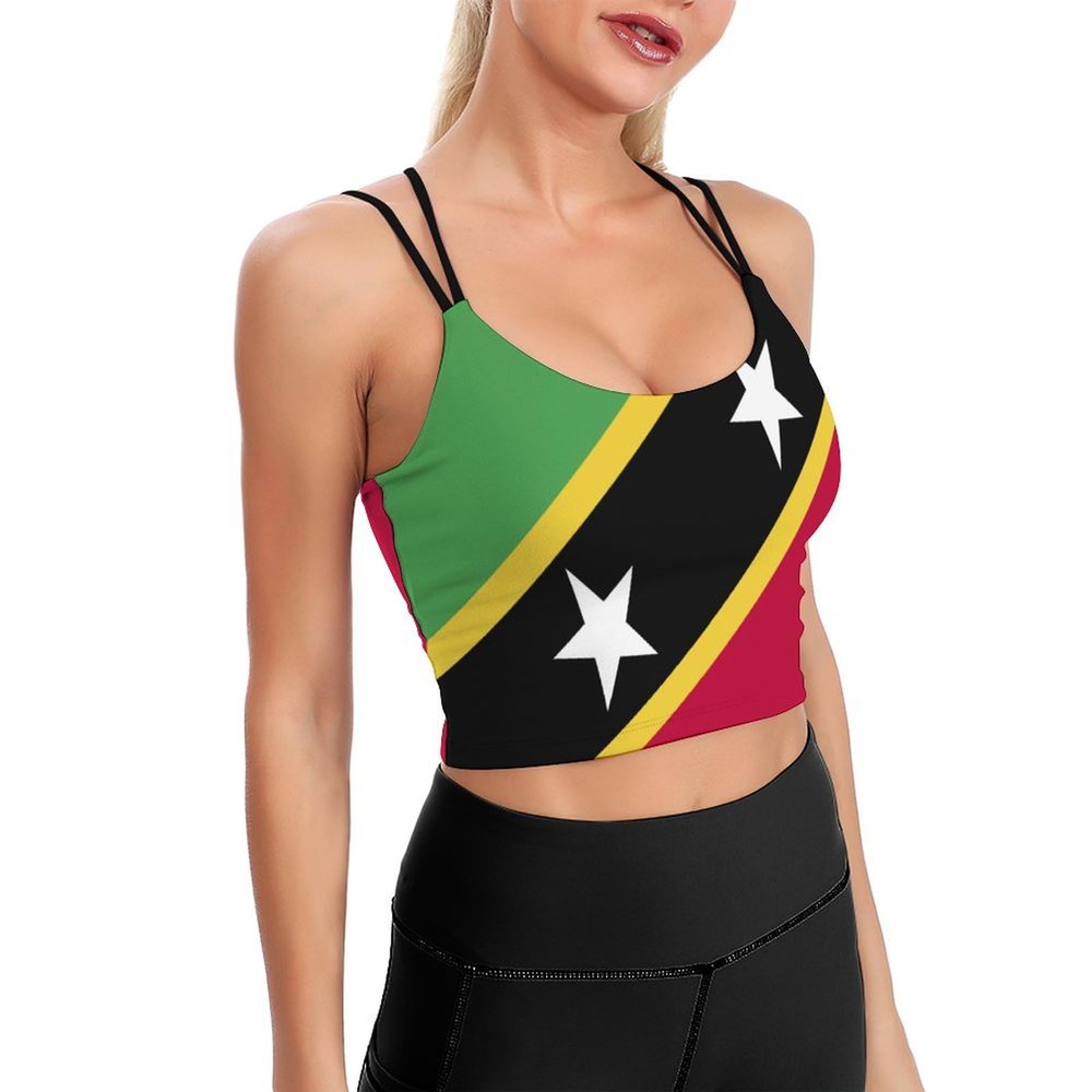 Adugen Origei Yoga Women's Performance Stretchy Saint Kitts And Nevis Flag Sports Workout Running Top Vest L
