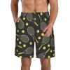 Funny Tennis Racquets and Tennis Balls Print Men's Beach Shorts Hot Summer Swim Trunks Sports Running Bathing Suits Shorts White view 1