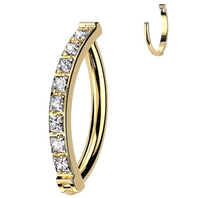 Kruelty Body Jewelry Titanium Belly Button Ring Hinged Hoop Clicker 14 Gauge & Square Gem Gold/Clear