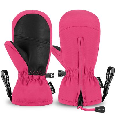Andake Kids Ski Mittens Gloves Waterproof&Breathable Winter Warm Snow Gloves for Ages 1-10 Toddler Baby Girls and Boys(Pink,XS(Fits 5-8Y))