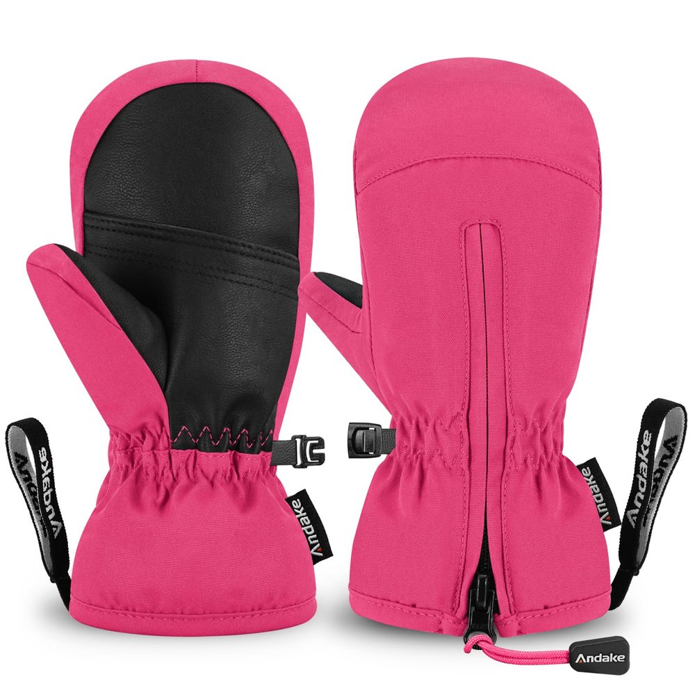 Andake Kids Ski Mittens Gloves Waterproof&Breathable Winter Warm Snow Gloves for Ages 1-10 Toddler Baby Girls and Boys(Pink,XS(Fits 5-8Y))