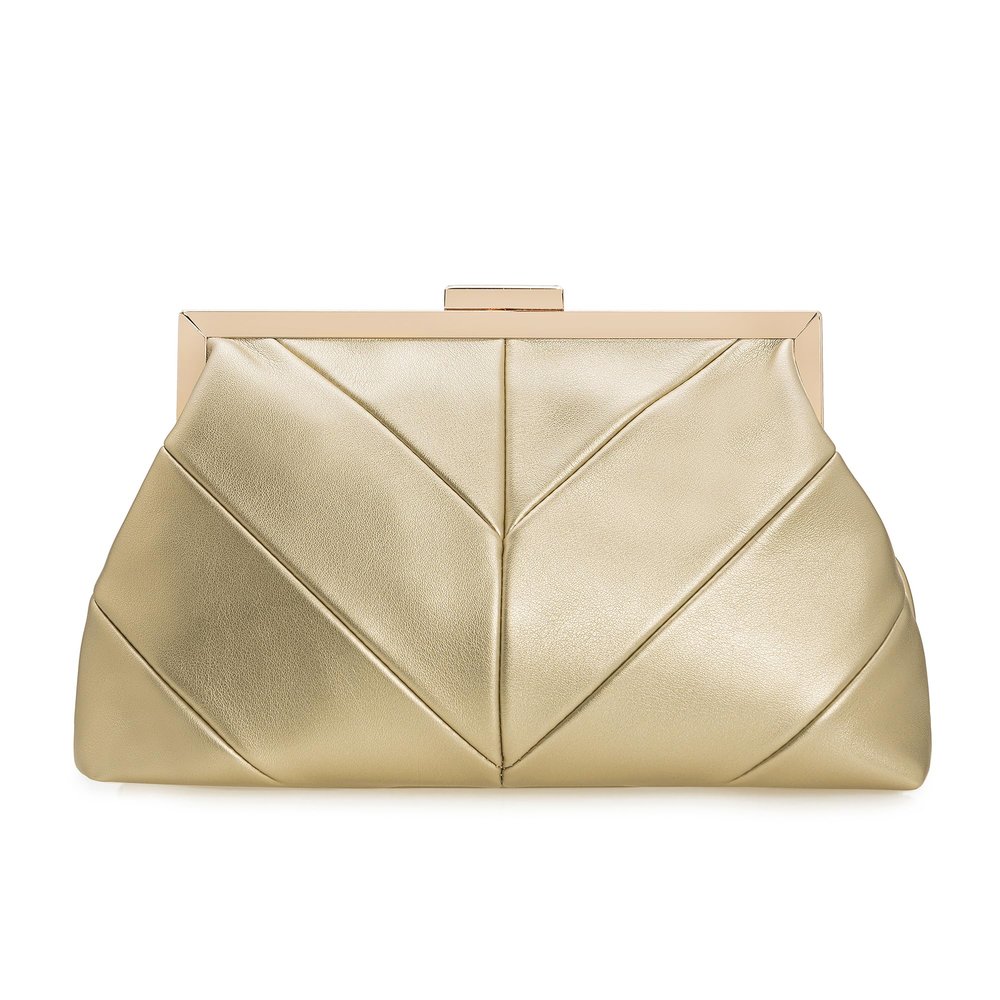 IXEBELLA PU Clutch Purse for Women Dressy Evening Bag Formal Handbag for Wedding, Prom, Cocktail Party (Light Gold)