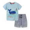 AMIMOJY Toddler Boys Baby Summer Outfit Cartoon Prints Shorts Sleeve T Shirt Tops Plaid Shorts Set Casual Knit Kid Set 2Pcs, 5T view 1