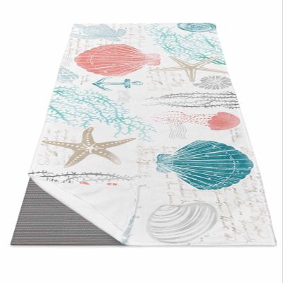 Coastal Coral Red Yoga Mat Towel with Corner Pockets for Hot Yoga Non Slip,Absorbent Yoga Blankets Soft Gym Sweat Working Out Fitness Pilates Towels 74"x26" Nautical Ocean Turtle Teal Starfish Conch
