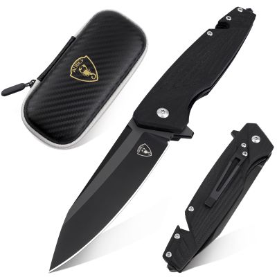 AUBEY Pocket Knife, 8Cr14Mov Steel Blade 3.54", 3-in-1 Folding Knife for Men, Tactical Multitool Knife with Glass Breaker Seat Belt Cutter for EDC Outdoor Survival Camping Hiking (G10 Handle)