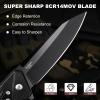 AUBEY Pocket Knife, 8Cr14Mov Steel Blade 3.54", 3-in-1 Folding Knife for Men, Tactical Multitool Knife with Glass Breaker Seat Belt Cutter for EDC Outdoor Survival Camping Hiking (G10 Handle) view 2