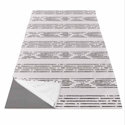 Geometric Grey Yoga Mat Towel with Corner Pockets for Hot Yoga Non Slip,Absorbent Yoga Blankets Soft Gym Sweat Working Out Fitness Pilates Towels 74"x26" Retro Boho Bohemia Farmhouse Stripes