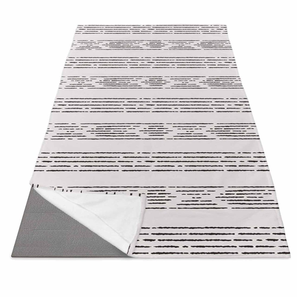 Geometric Grey Yoga Mat Towel with Corner Pockets for Hot Yoga Non Slip,Absorbent Yoga Blankets Soft Gym Sweat Working Out Fitness Pilates Towels 74"x26" Retro Boho Bohemia Farmhouse Stripes