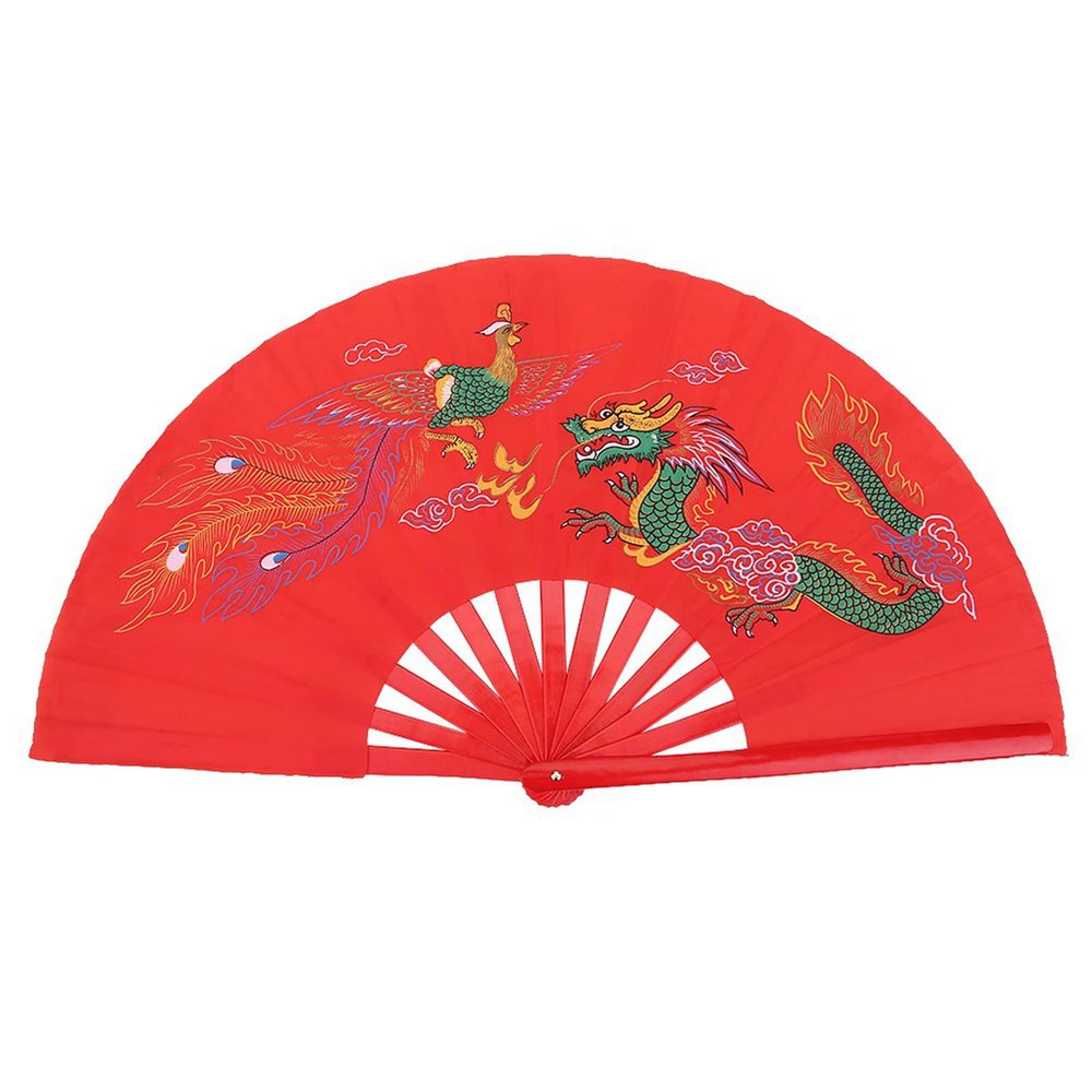 WGFOIP Red Bamboo Fan for Right Hand, Deluxe Painting, Tai Chi Dance Practice, Silk Fabric, Smooth, Sturdy Rivet, Lightweight, Suitable for Tai Chi Training, Dance, #141, WGFOIPepimuqnc56