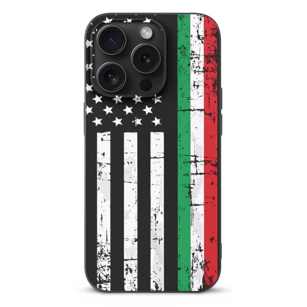 Italian U.S. Thin Line Flag Protective Case Cover Compatible with iPhone 15/15 Plus/15 Pro/15 Pro Max Soft TPU Phone Cover Funny Printed