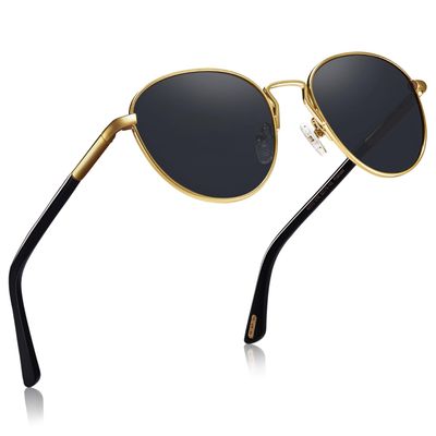 AVAWAY Polarized Sunglasses for Women UV - Protection Womens Retro Classic Shades with Gray Lens Metal Frame