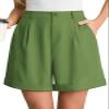 Feiersi Women Summer Dressy Elastic Waist Wide Leg Suit Tailored Shorts Trendy Work Shorts(Green,Small) view 1