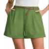 Feiersi Women Summer Dressy Elastic Waist Wide Leg Suit Tailored Shorts Trendy Work Shorts(Green,Small) view 2